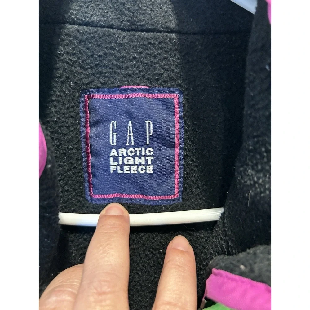 Vintage Gap Arctic Light Fleece Reversible Anorak Jacket XL Lime Green Black 90s